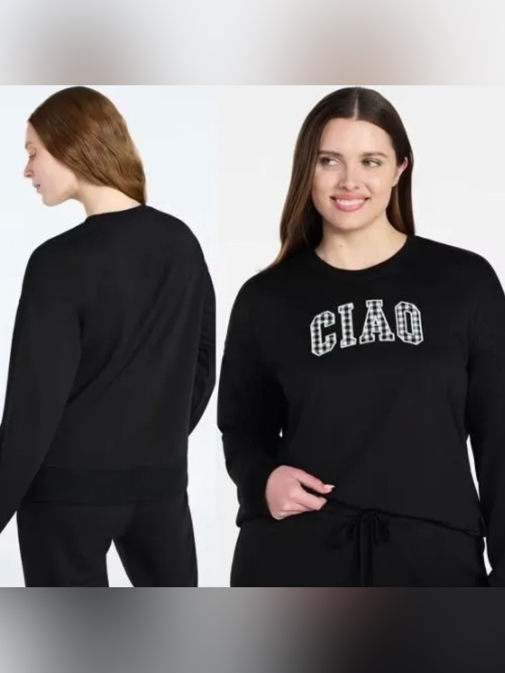 Women’s  casual Black Crewneck Sweater with "CIAO" Graphic size XL NWT